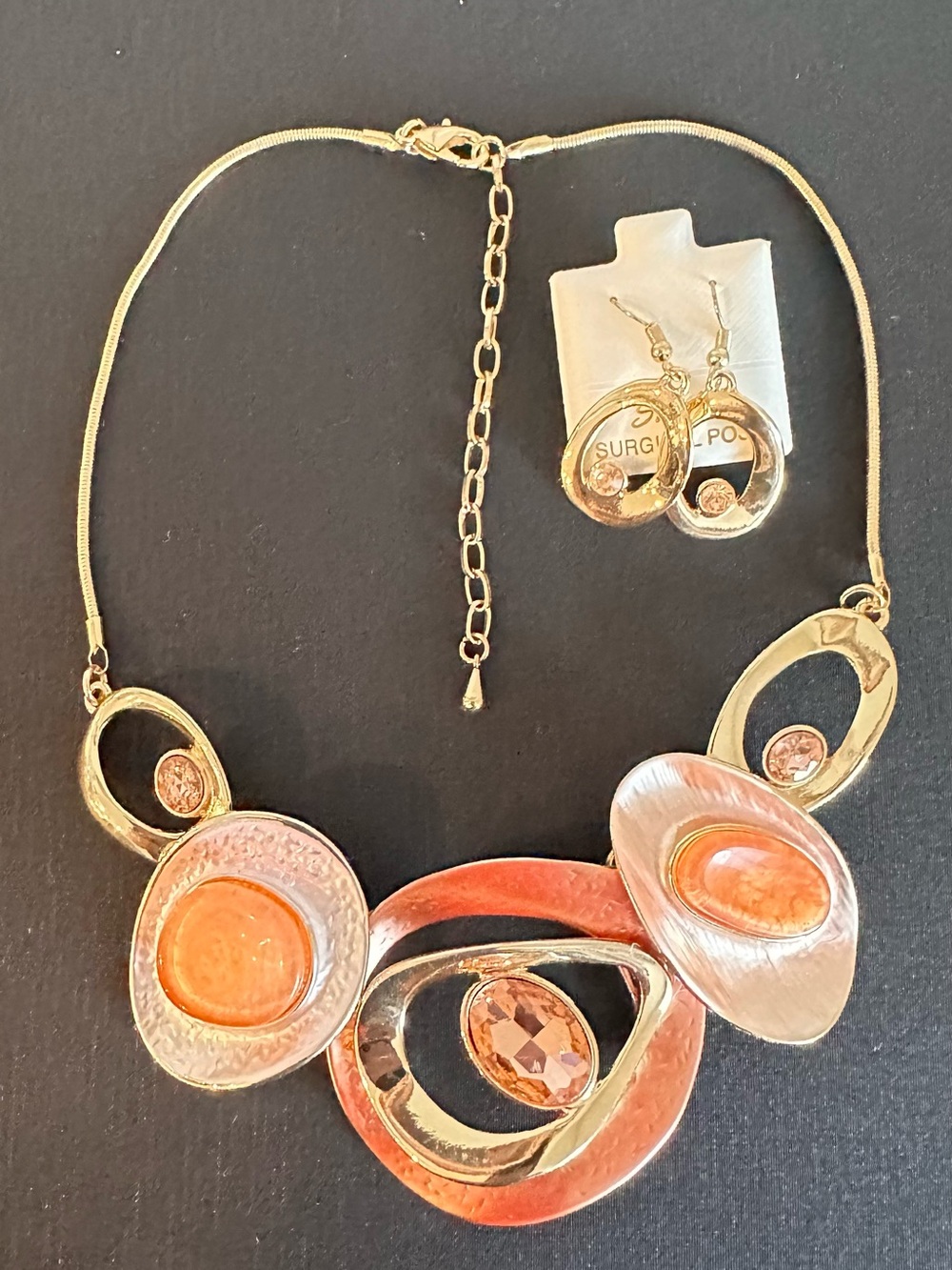 Simona ,Gold-Tone Orange Statement Necklace & Earrings Set